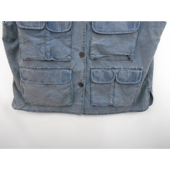 Orvis Blue Denim Vest of Many Pockets Button Fishing Travel Utility Mens Size XL - Picture 5 of 7